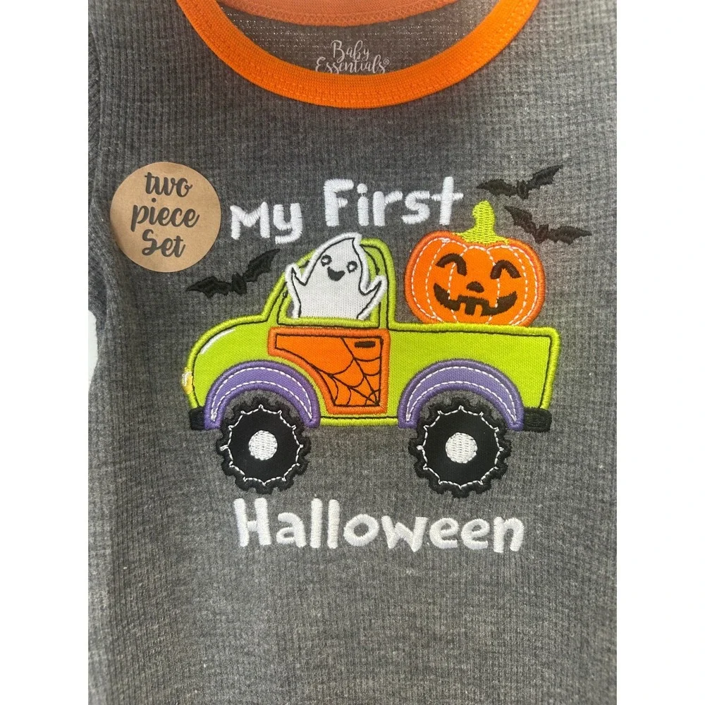Baby's First Halloween Outfit‎ Set Footed Pajamas Jumpsuit Hat Pumpkin Ghost 3m